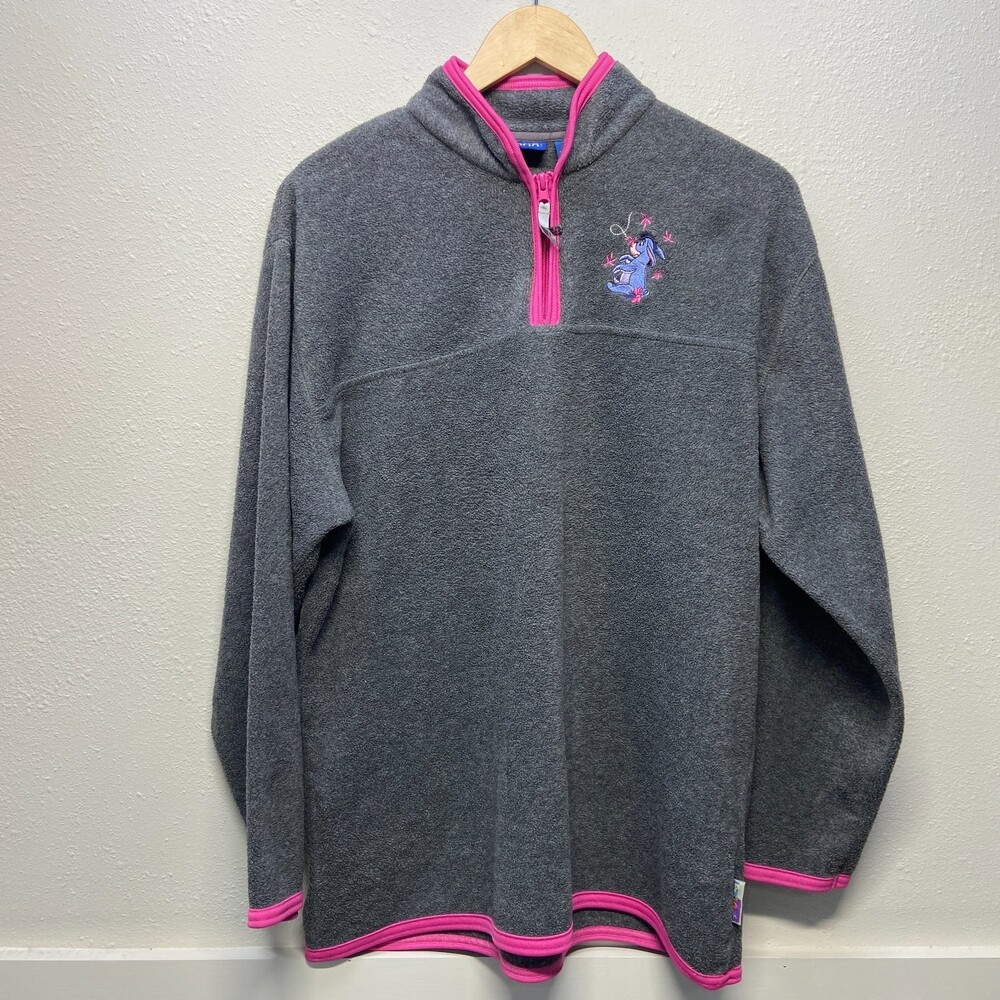 Pooh Disney Eeyore Gray Quarter Zip Pullover Fleece Women's Sz L